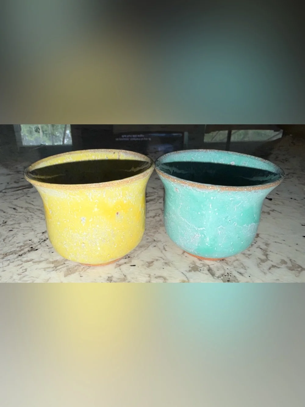 POTERIES DE LA VALLEE NOIRE FRANCE ARTISAN MADE MUG SET - Yellow & Turquoise